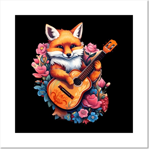 Cottagecore Fox With Acoustic Guitar Wall Art by EVCO Smo